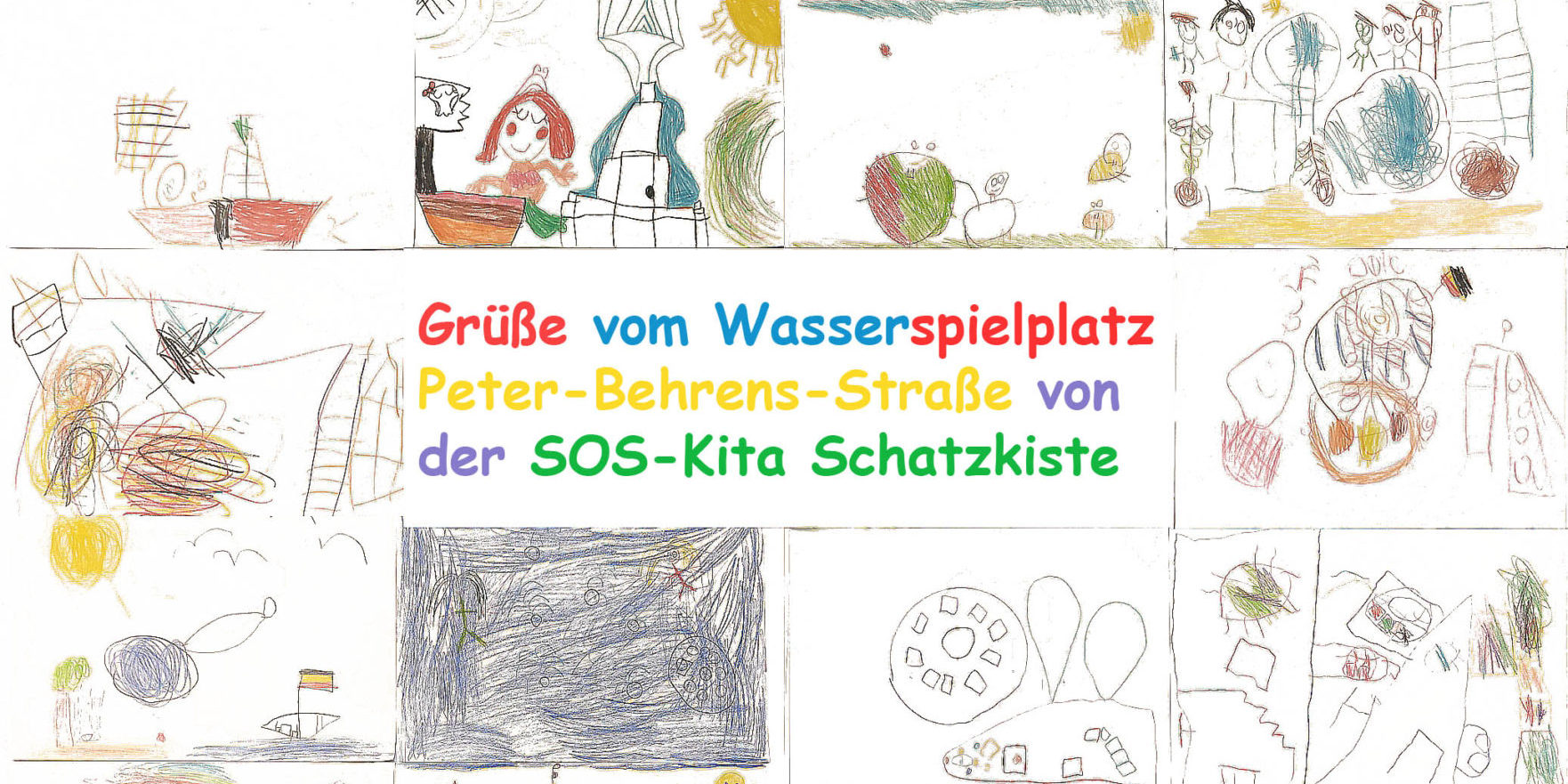 gemalte Bilder von Kindern mit Wünschen für Spieplatz