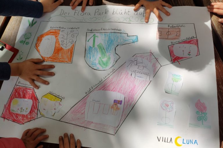 gemaltes Bild von Wünschen für Spielplatz mit Blumenthema