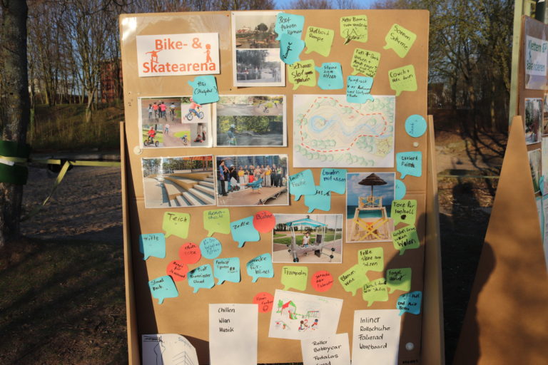 Pinnwand mit vielen Ideen für den neuen Spielplatz