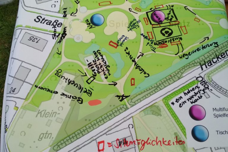 Plan der Anlage mit eingefügten Wünschen der Jugendlichen