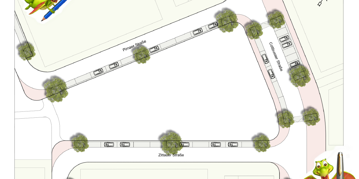 Draufsicht der zu gestaltenden Fläche Cottbusser Str./Pirnaer Str. wo ein neuer Spielplatz entstehen soll